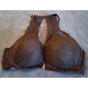 PINK Victorias Secret Bra Date Push Up Lace Front Closure Black 36D racerback